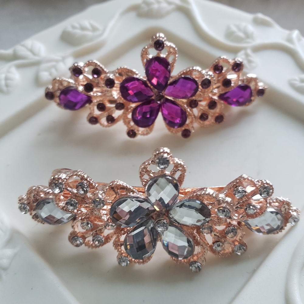 Elegant Floral Crystal Hair Clips 2 Pk.